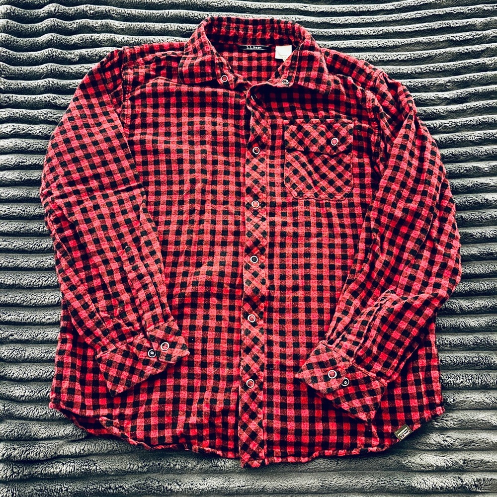 L.L. Bean Kids Red and Black Plaid Button Down Shirt
